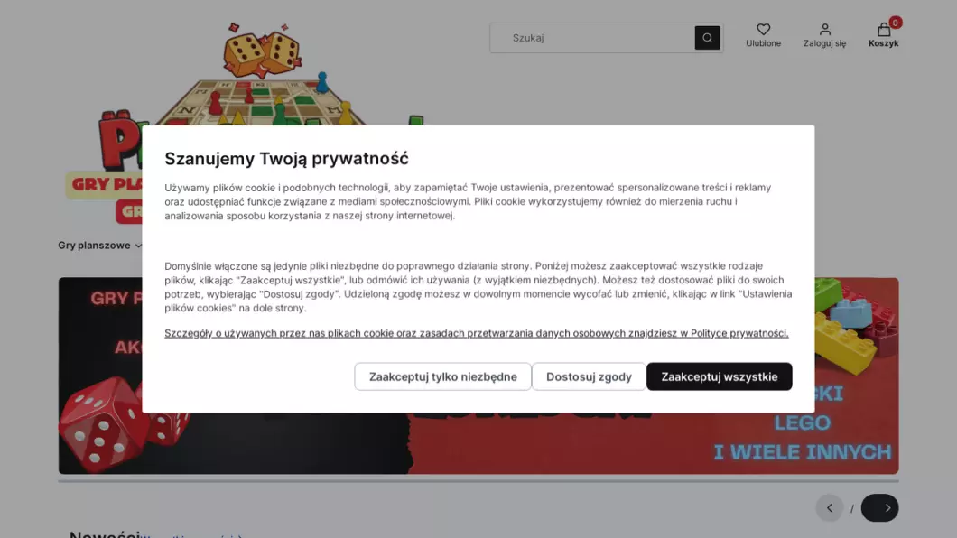Zrzut ekranu strony Gry planszowe dla dzieci, młodzieży, dorosłych | Planszoklocki.pl