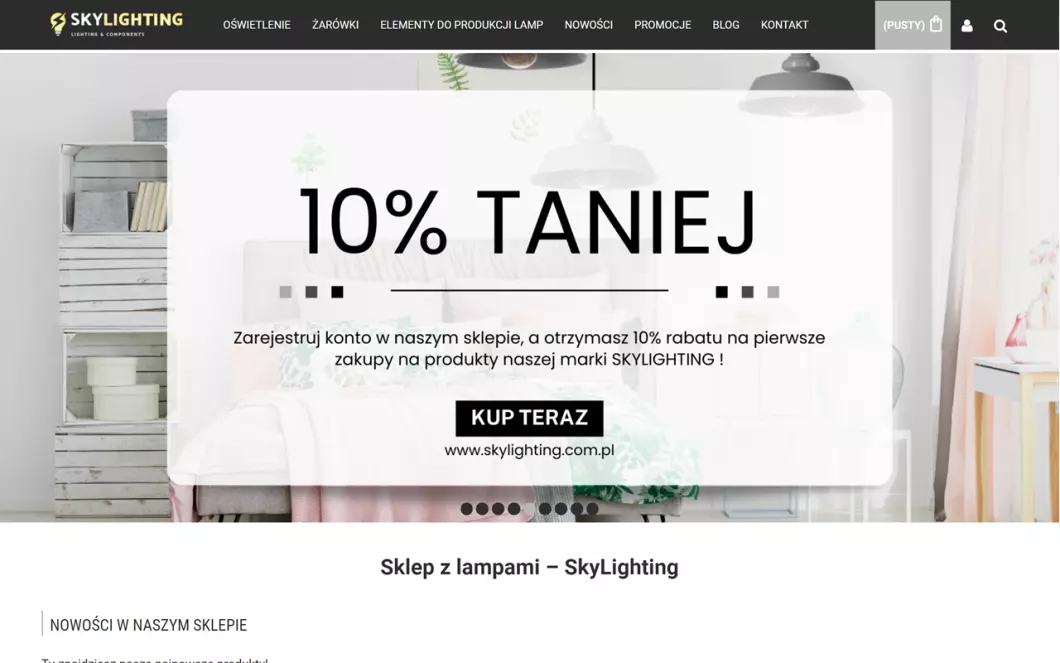 Zrzut ekranu strony Skylighting sklep z lampami
