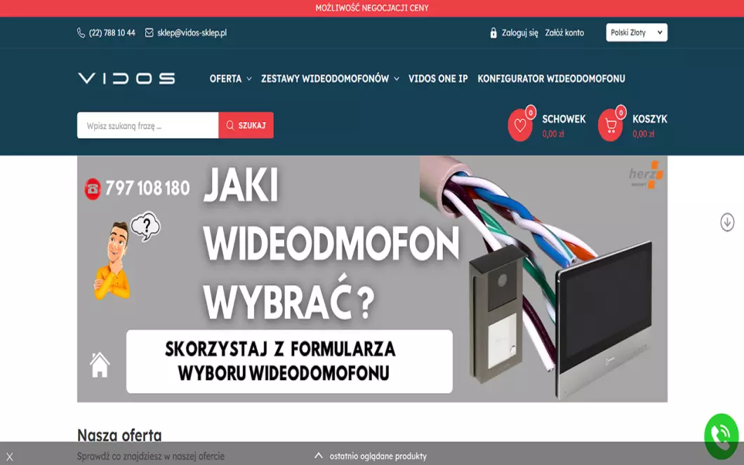 Zrzut ekranu strony Wideodomofony Vidos-Sklep