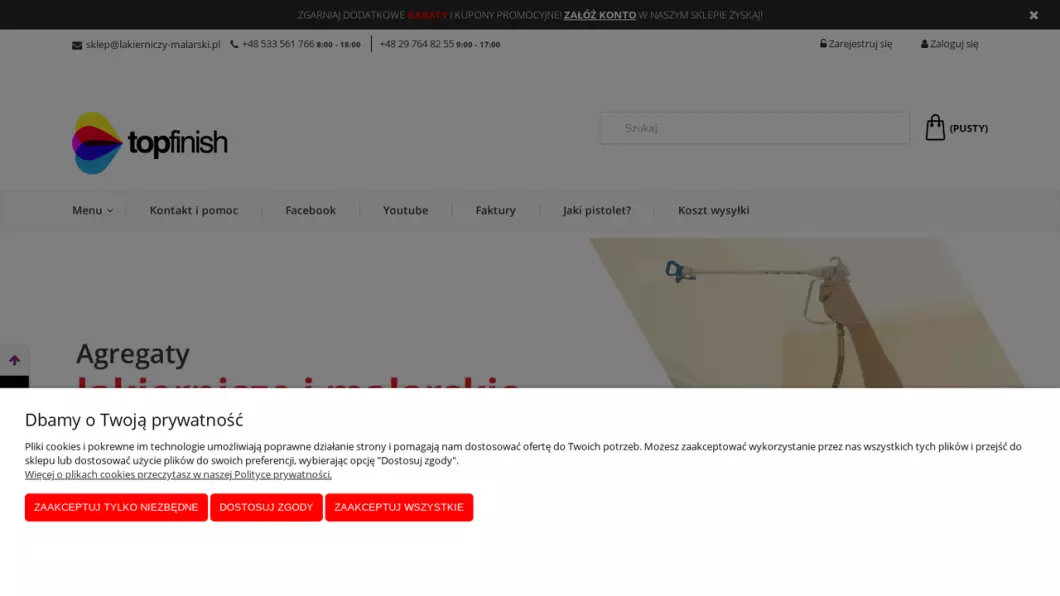 Zrzut ekranu strony Narzędzia, sprzęt, osprzęt lakierniczy | Sklep internetowy Lakierniczy-malarski.pl